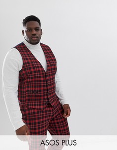 Красный жилет супероблегающего кроя в клетку тартан ASOS DESIGN Plus