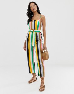 Комбинезон на бретельках в полоску с поясом ASOS DESIGN-Мульти