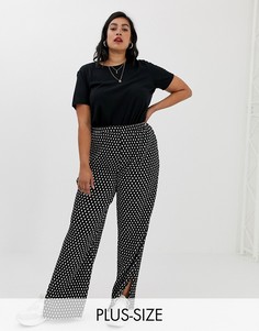 Брюки в горошек с плиссировкой и разрезами Glamorous Curve-Черный