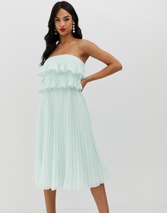 Плиссированное платье миди с оборкой и отделкой ASOS DESIGN-Мульти
