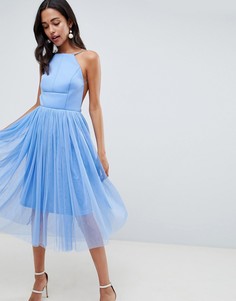 Премиум-платье миди из неопрена и тюля ASOS DESIGN-Синий