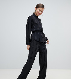 Черные широкие брюки с атласными полосками Monki-Черный