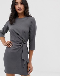 Платье мини с длинными рукавами и запахом ASOS DESIGN-Серый