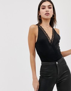 Кружевное боди халтер с запахом ASOS DESIGN-Черный
