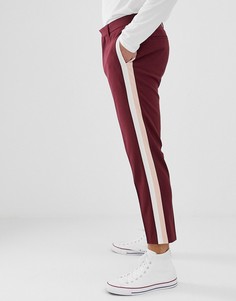 Бордовые брюки скинни с полосками ASOS DESIGN-Красный