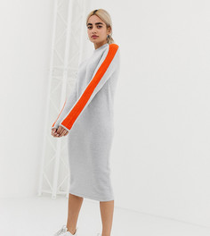 Платье миди с высоким воротом и отделкой ASOS DESIGN Petite-Серый