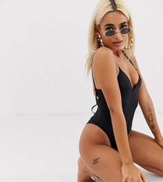 Черный слитный купальник с вырезами на спине ASOS DESIGN Petite Recycled