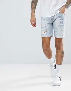 Джинсовые шорты скинни с рваной отделкой ASOS DESIGN-Синий