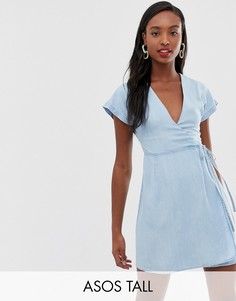 Светло-синее джинсовое платье с запахом ASOS DESIGN Tall-Синий