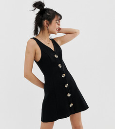 Платье мини в рубчик с пуговицами ASOS DESIGN Petite-Черный