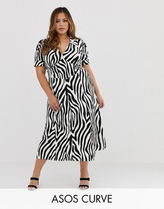 Чайное платье миди со звериным принтом ASOS DESIGN Curve-Мульти