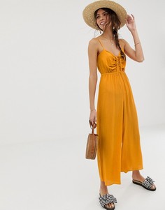 Присборенный комбинезон на бретельках ASOS DESIGN-Желтый