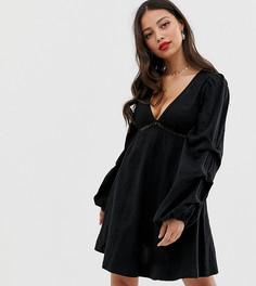 Платье мини с вышивкой ришелье ASOS DESIGN Petite-Черный