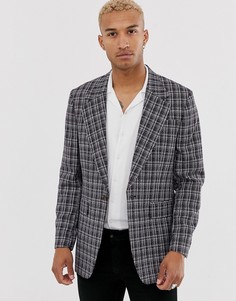 Темно-синий oversize-блейзер в клетку с широкими лацканами ASOS DESIGN