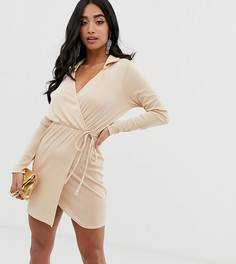 Платье мини с запахом и воротником ASOS DESIGN PETITE-Белый