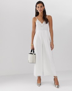 Комбинезон с пуговицами и вышивкой ASOS DESIGN-Кремовый