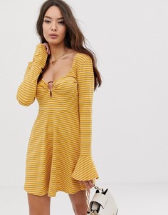 Короткое приталенное платье в рубчик с открытой спиной ASOS DESIGN-Мульти