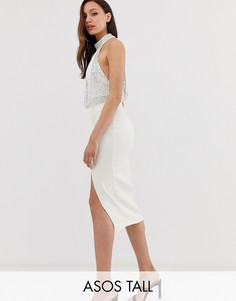 Платье-халтер миди с декорированным верхом ASOS DESIGN Tall-Мульти