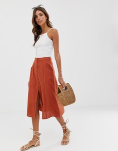 Юбка миди на пуговицах ASOS DESIGN-Красный