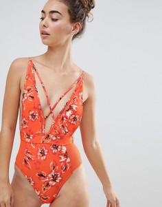 Слитный купальник с цветочным принтом River Island-Красный