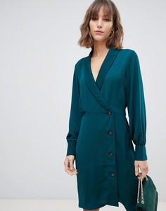 Синее платье мини с запахом и пуговицами Vero Moda-Зеленый