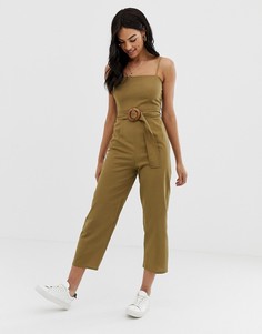 Комбинезон с бретельками и поясом ASOS DESIGN-Зеленый