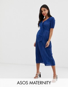 Плиссированное чайное платье ASOS DESIGN Maternity-Синий