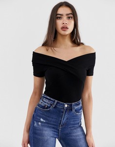 Черный облегающий топ с открытыми плечами ASOS DESIGN