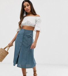 Юбка миди на пуговицах ASOS DESIGN Petite-Синий