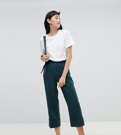 Темно-зеленые укороченные строгие брюки Monki-Зеленый