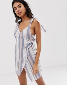Пляжное платье в полоску с запахом и завязкой ASOS DESIGN-Мульти
