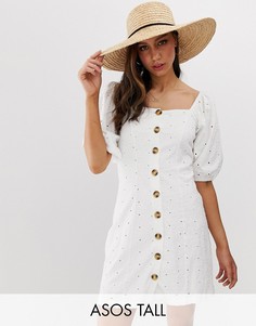 Чайное платье на пуговицах с вышивкой ришелье ASOS DESIGN Tall-Белый