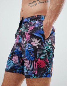 Шорты для плавания средней длины с ярким принтом ASOS DESIGN-Черный