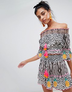 Пляжный кроп-топ со звериным принтом River Island-Черный