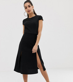 Короткое приталенное платье миди с разрезом ASOS DESIGN Petite-Черный