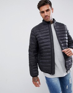 Черная стеганая куртка с воротником-стойкой ASOS DESIGN-Черный