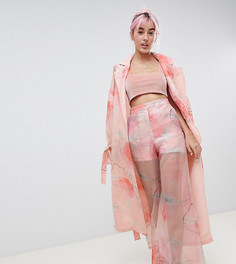 Брюки с широкими штанинами и цветочным принтом Hello Kitty x ASOS DESIGN-Розовый