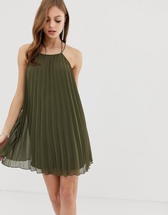 Плиссированное платье-трапеция мини ASOS DESIGN-Зеленый