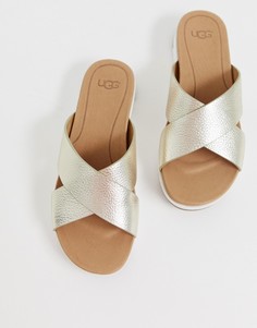 Золотистые шлепанцы с перекрестными ремешками UGG Kari-Золотой