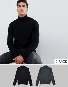 2 джемпера черного/темно-серого цвета с отворачивающимся воротником ASOS DESIGN - Скидка-Мульти