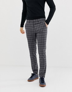 Узкие строгие брюки в клетку Selected Homme-Серый