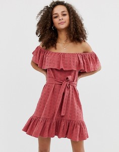 Сарафан с вышивкой ришелье и поясом ASOS DESIGN-Розовый