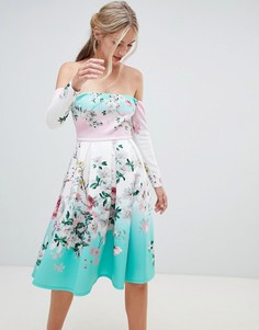 Платье миди для выпускного с цветочным принтом ASOS DESIGN-Красный