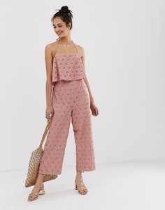 Комбинезон с кроп-топом и вышивкой ришелье ASOS DESIGN-Розовый