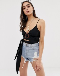 Кроп-топ с завязкой спереди и кольцом ASOS DESIGN-Черный