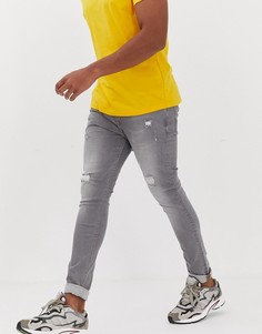 Серые выбеленные супероблегающие джинсы с состаренной отделкой ASOS DESIGN-Серый