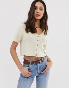 Короткий кардиган из натуральной пряжи с пуговицами ASOS DESIGN-Кремовый