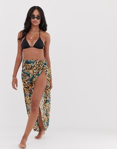 Пляжное парео с анималистичным принтом и декоративным узлом ASOS DESIGN-Мульти