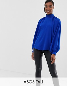 Топ с высоким воротом и длинными рукавами ASOS DESIGN Tall-Синий