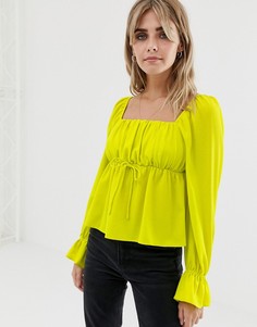 Неоновая блузка с длинными рукавами и квадратным вырезом ASOS DESIGN-Зеленый